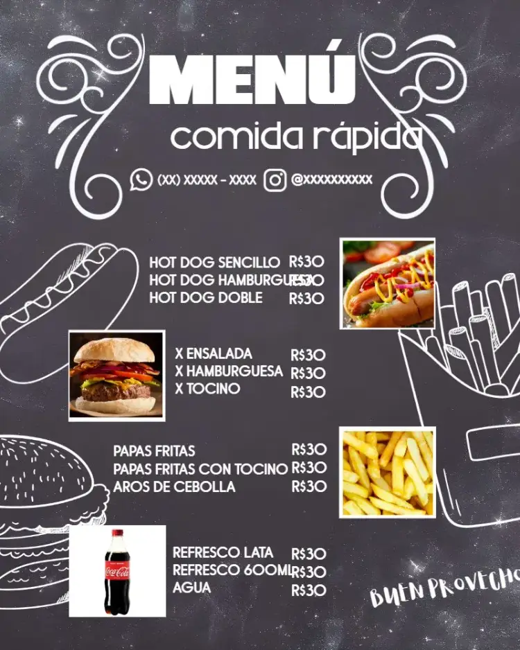 Invitación Arte Carta de Comida Rápida Chalkboard