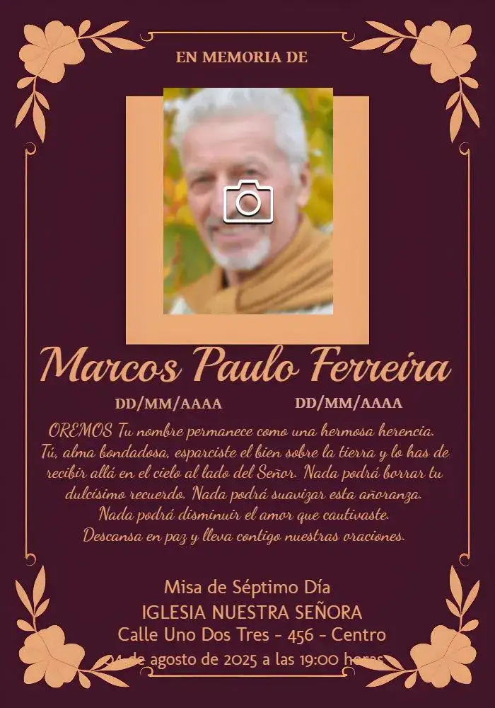 Invitación Misa De Séptimo Día Con Foto Fallecimiento – tema Fechas Conmemorativas elegante, floral, suave, clásico, moderno