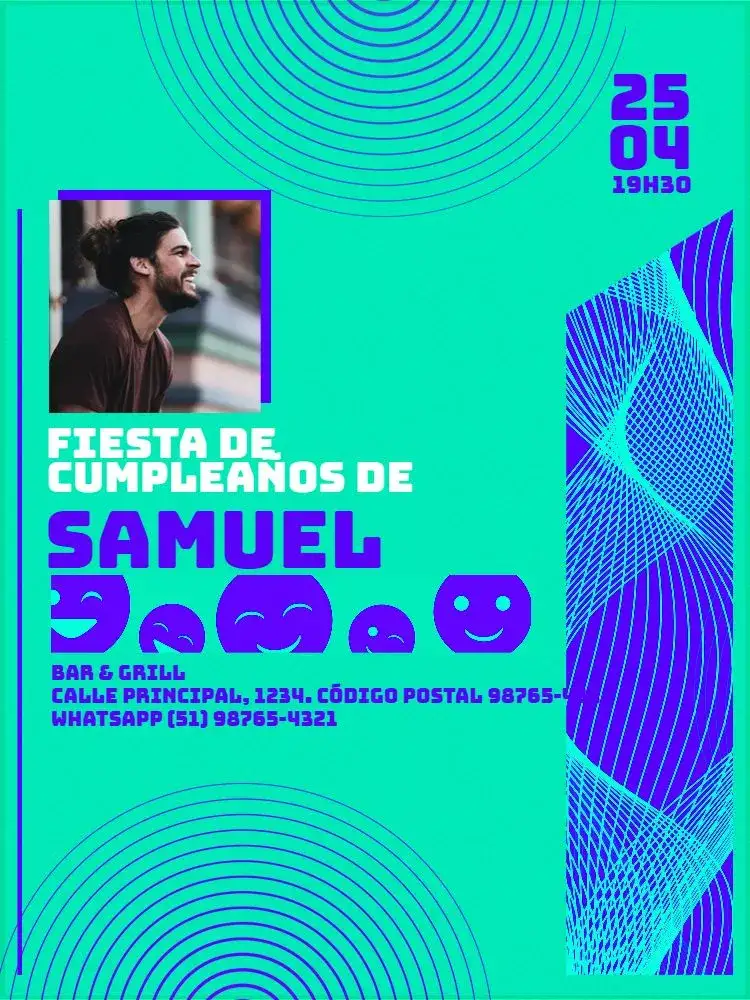 Invitación Hombre Adulto Verde Con Foto Azul – tema Cumpleaños Infantil moderno, geométrico, masculino, verde, azul, claro