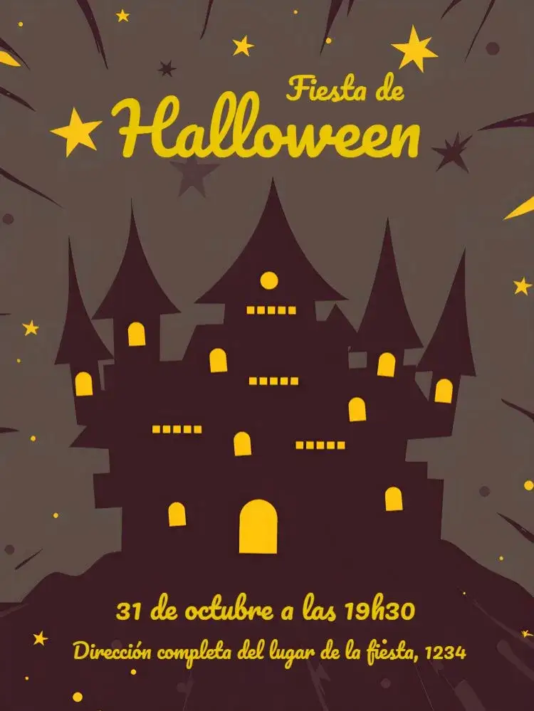 Invitación Día de Halloween – tema Fechas Conmemorativas negro, embrujado, brujas, castillo, temático, divertido