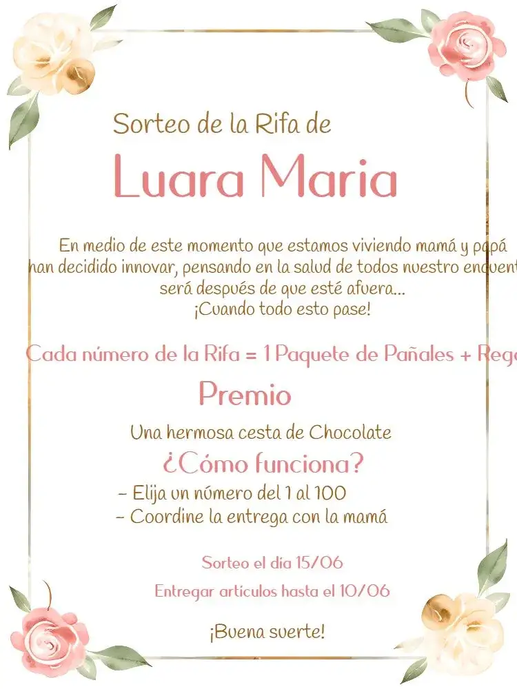 Invitación Té de Pañales Floral Rifa Cha – tema Té Rifa floral, delicado, rosa, verde, dourado, moderno