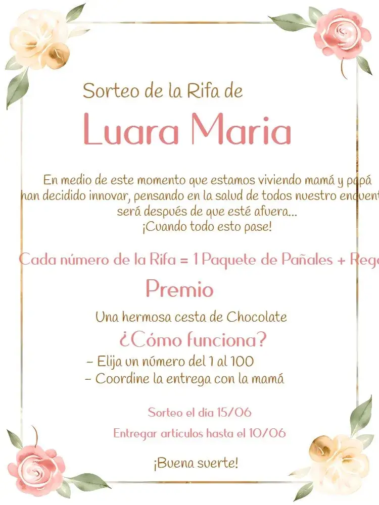 Invitación Té de Pañales Floral Rifa Cha