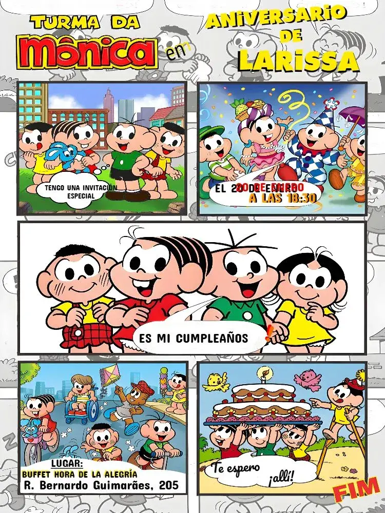 Invitación Turma Da Mónica Cómics Pájaros – tema Cumpleaños Infantil colorido, cómics, infantil, animado, divertido, temático