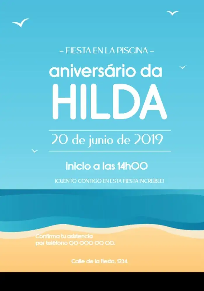 Invitación Praia Adulto – tema Cumpleaños Infantil playa, verano, femenino, colorido, divertido, tropical