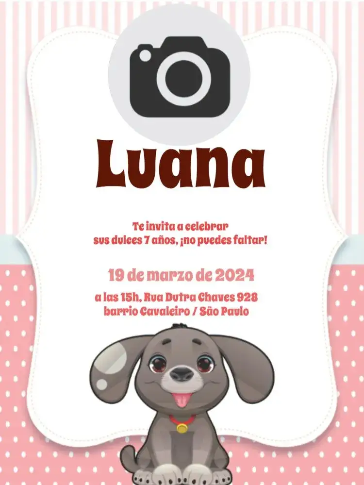 Invitación Cachorrinho Fiesta – tema Cumpleaños Infantil colorido, animales, divertido, moderno, infantil, rosa