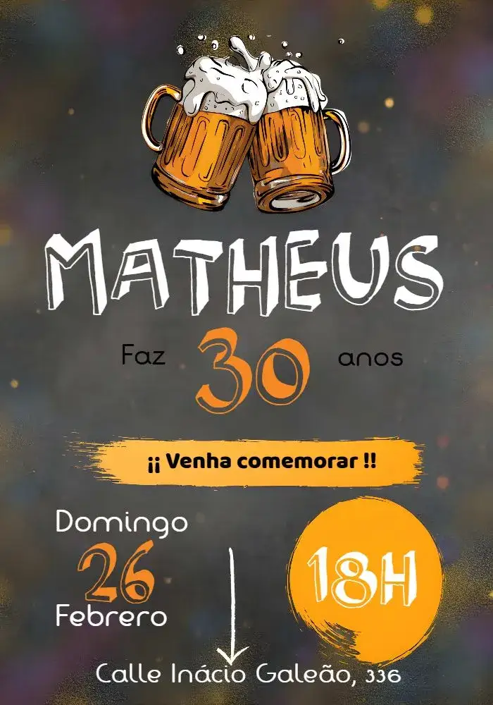 Invitación Boteco Preto – tema Más buscados moderno, informal, estilo taberna, paleta sobria, llamativo, sofisticado