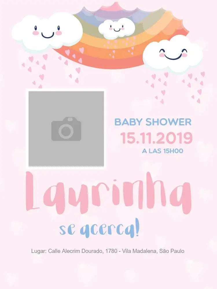 Invitación Baby Shower Amor – tema Baby Shower rosa, nubes, arcoíris, infantil, amor, lúdico