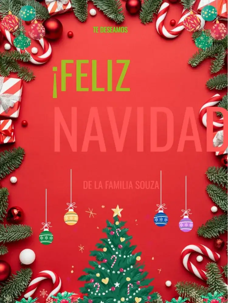 Invitación Tarjeta Navidad Feliz Noel Fiesta – tema Tarjeta colores vibrantes, estilo alegre, elementos navideños, diseño lúdico, ilustraciones coloridas, tema infantil