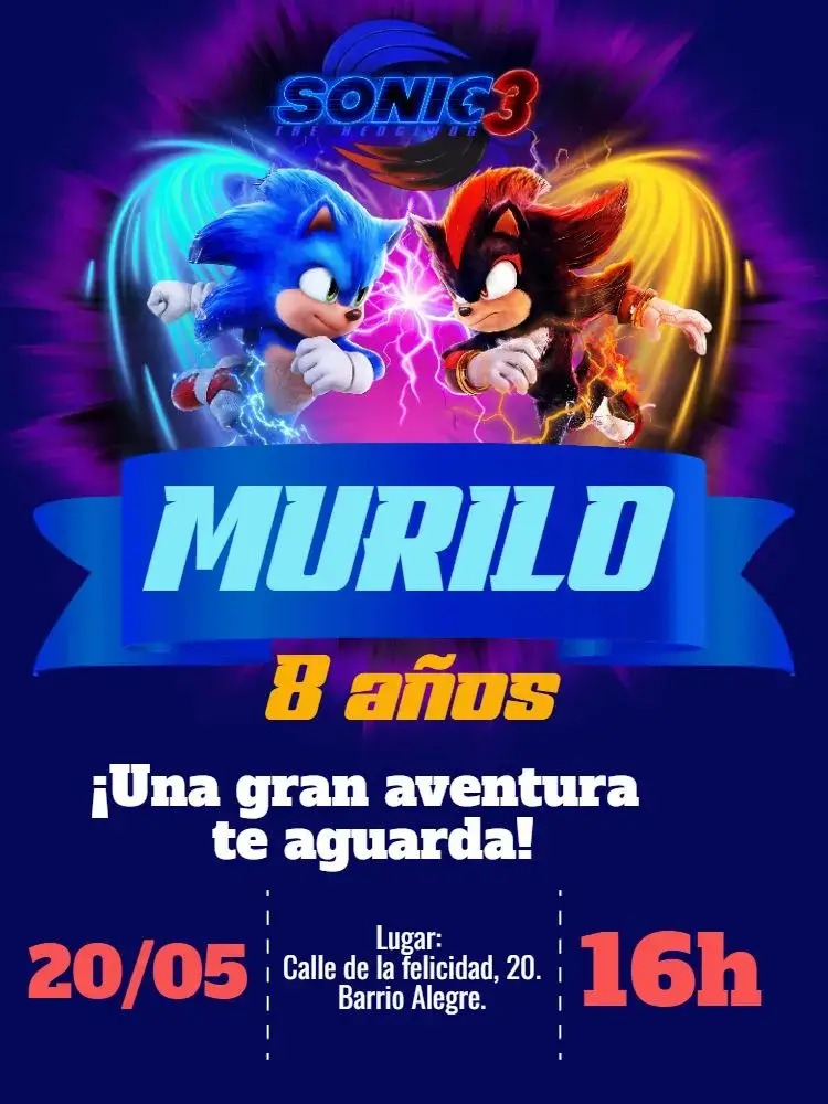 Invitación Cumpleaños de Sonic