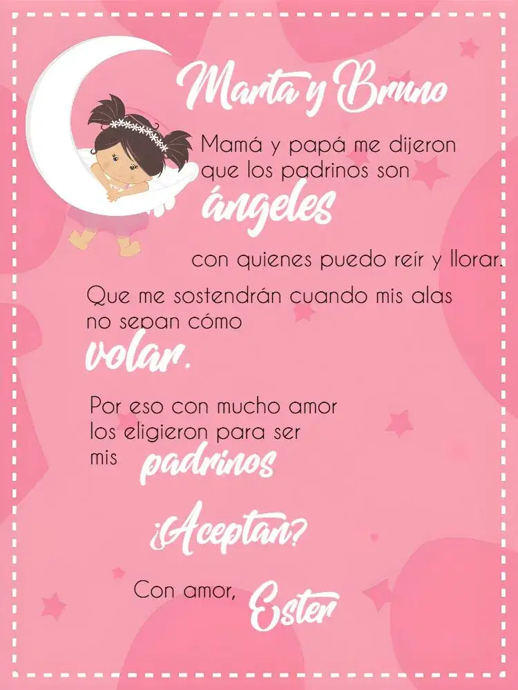 Invitación Bautizo Padrinos Madrina – tema Bautismo azul claro, blanco, angelitos, minimalista, delicado, religioso