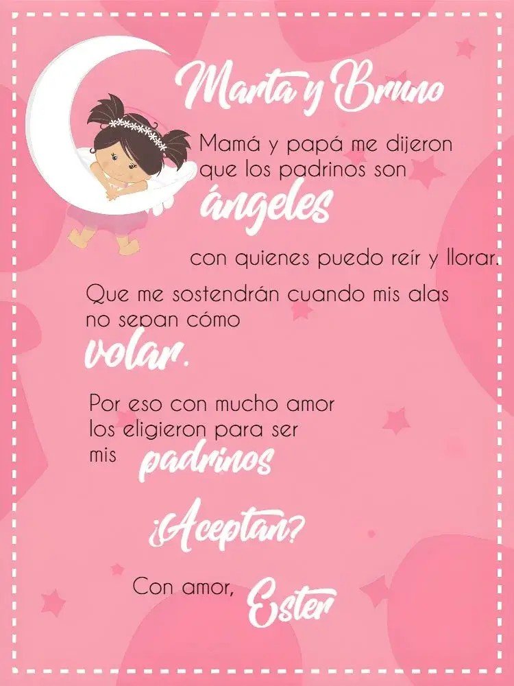 Invitación Bautizo Padrinos Madrina