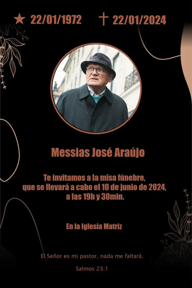 Invitación Misa De Séptimo Día Con Foto Del Fallecido – tema Fechas Conmemorativas elegante, minimalista, sereno, clásico, sutil, floral