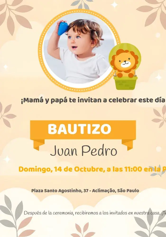 Invitación Bautizo León Con Foto Cielo