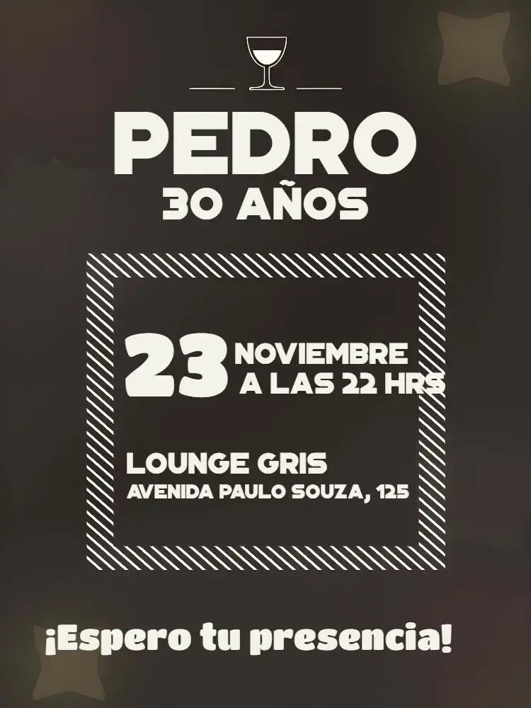 Invitación Drink Blanco – tema Cumpleaños minimalista, blanco y negro, elegante, moderno, sutil, contemporáneo