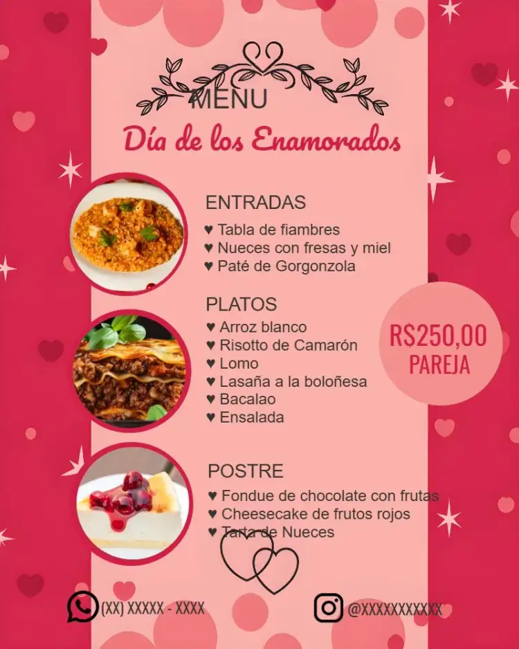 Invitación Arte Menú Día De Los Enamorados Corazón