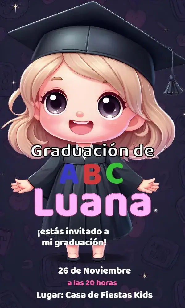 Invitación Para Graduación Rosa y Blanco - Niña Infantil – tema Graduación rosa y blanco, lúdico, elegante, infantil, moderno, alegre