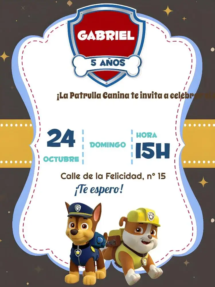 Invitación Patrulla Canina Blanco – tema Cumpleaños Infantil colorido, divertido, temático, infantil, moderno