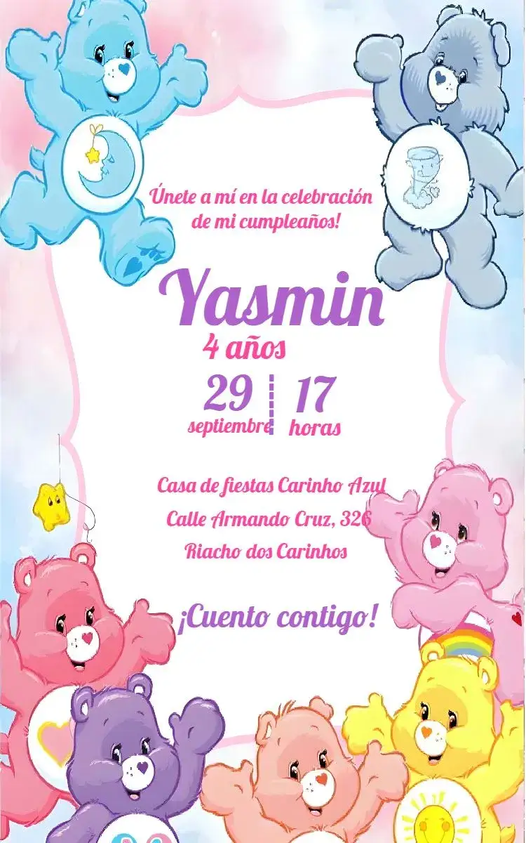 Invitación Osos Cariñosos Bear – tema Cumpleaños Infantil colorido, infantil, tierno, temático, divertido