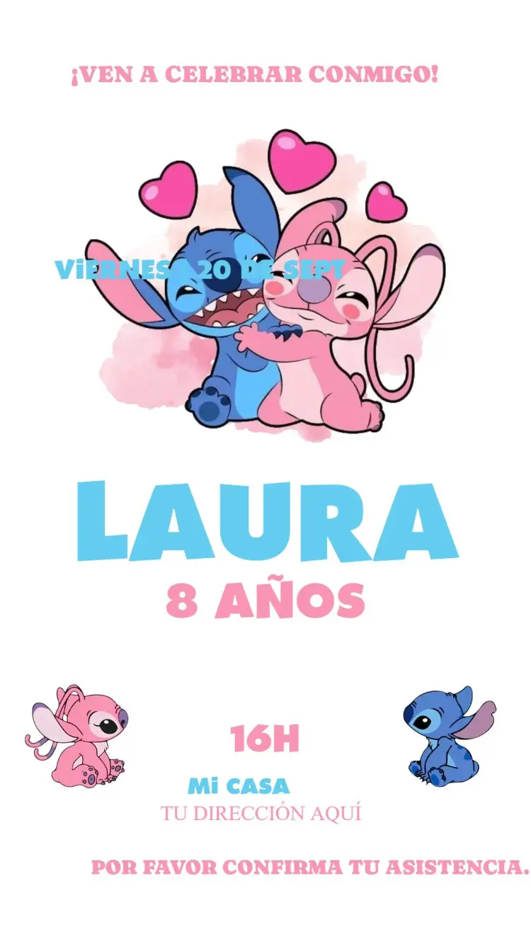 Invitación Stitch y Angel