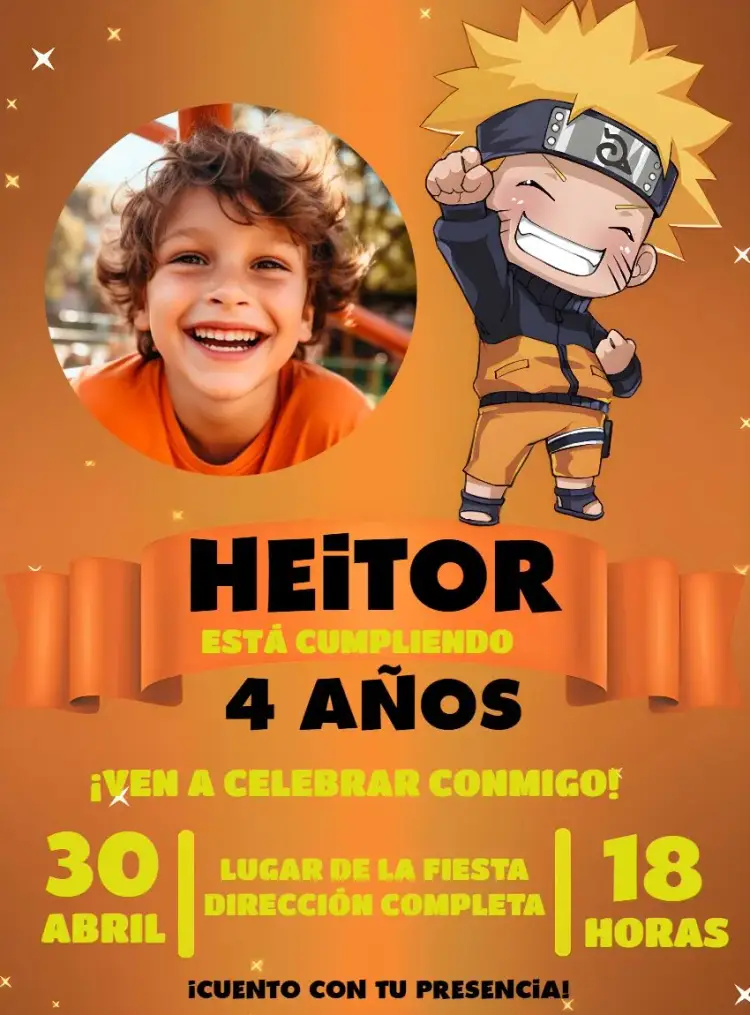 Invitación Naruto Chibi Con Foto Bebé
