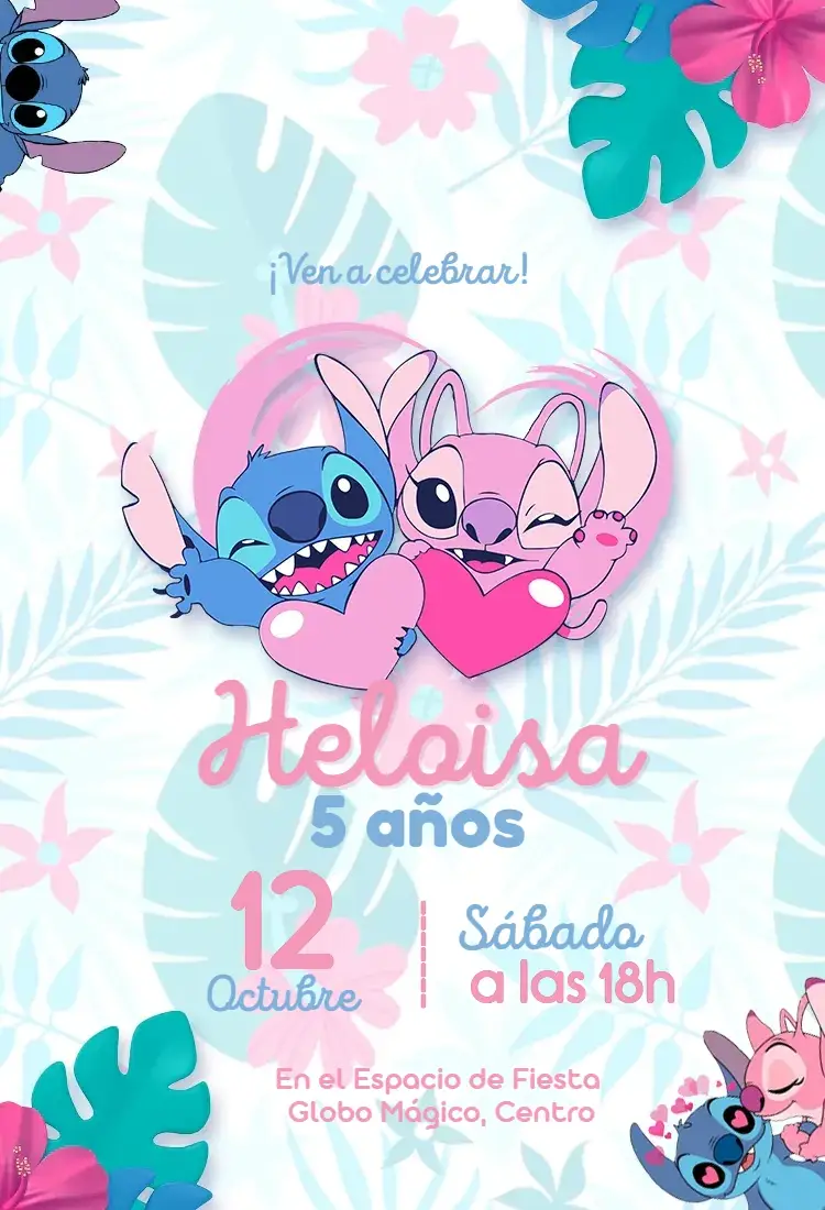 Invitación Stitch y Angel