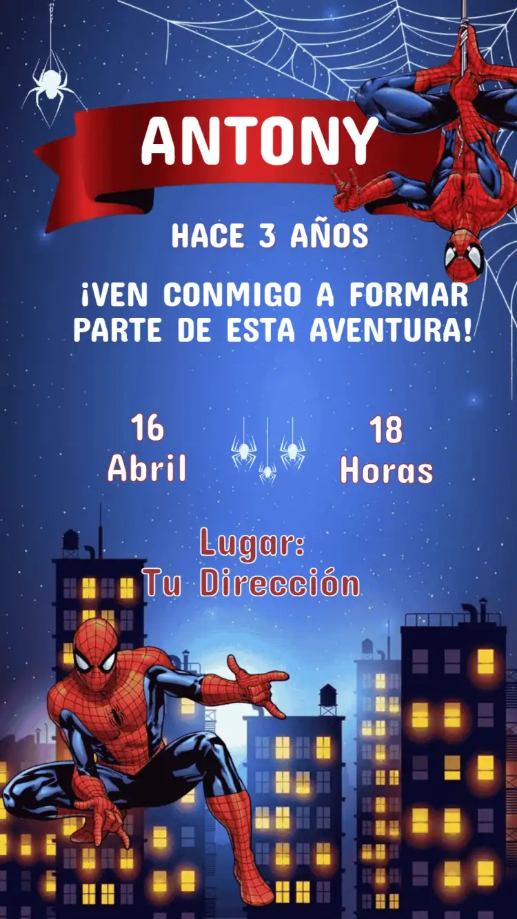 Invitación Cumpleaños Infantil Hombre Araña
