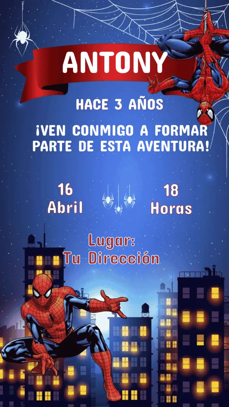 Invitación Cumpleaños Infantil Hombre Araña - Fiesta Temática