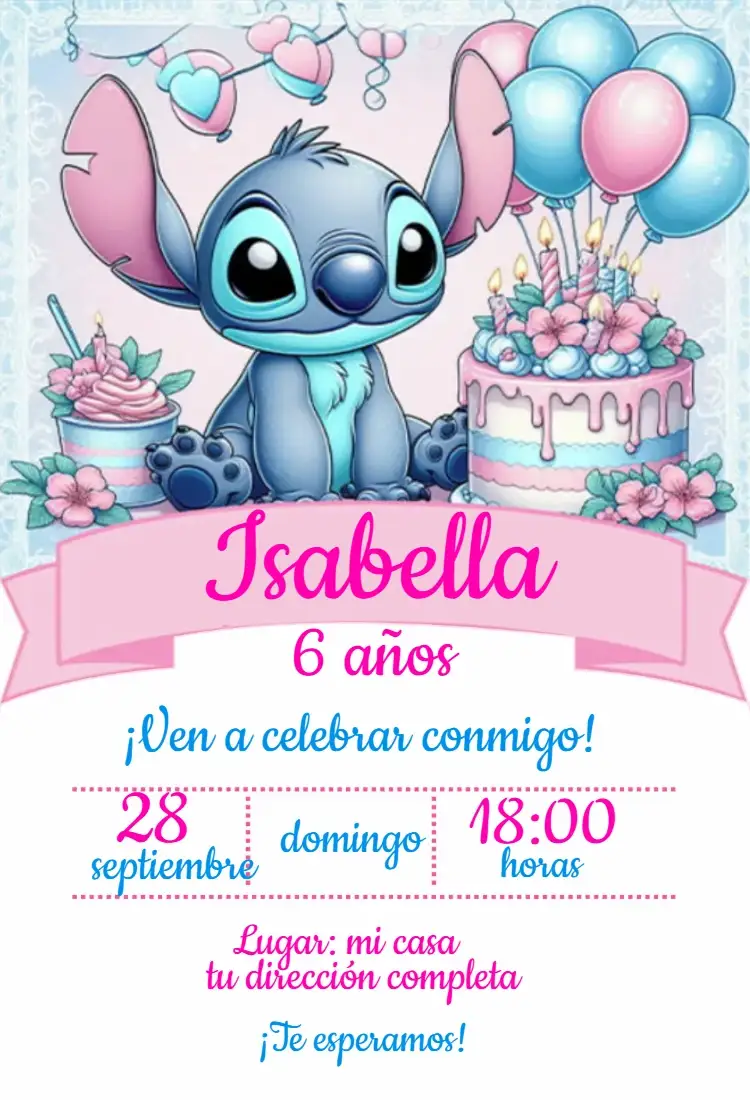 Invitación Stitch – tema Cumpleaños cumpleaños, animación