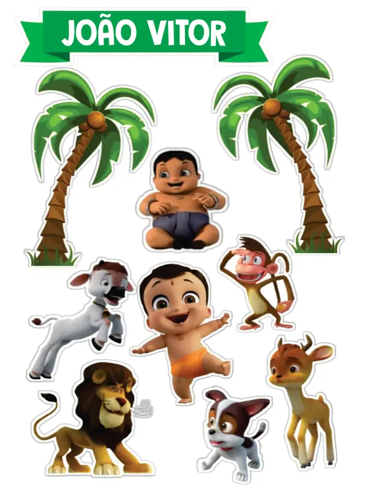 Invitación El Poderoso Pequeño Bheem – tema Topper de torta selva, animales, personajes animados