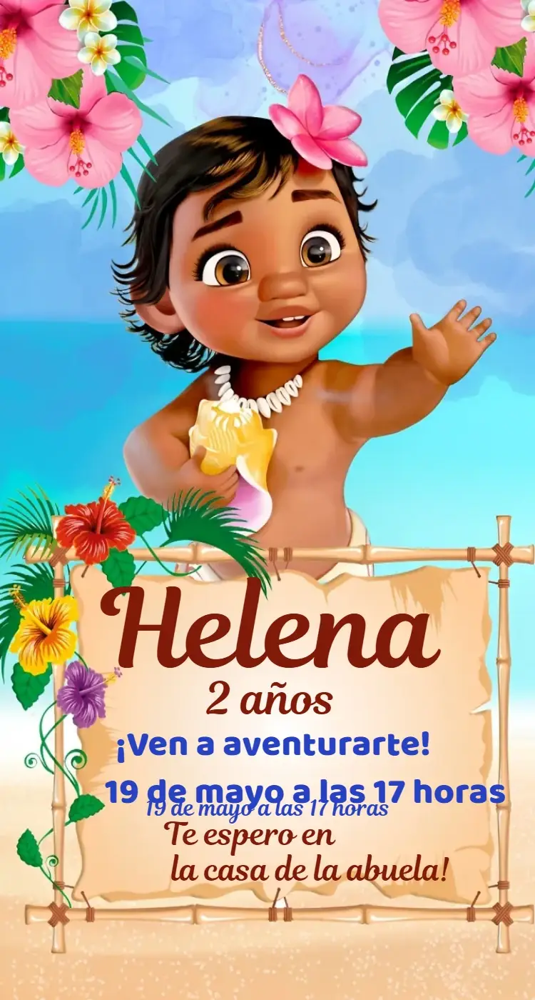 Invitación Moana Bebé Digital