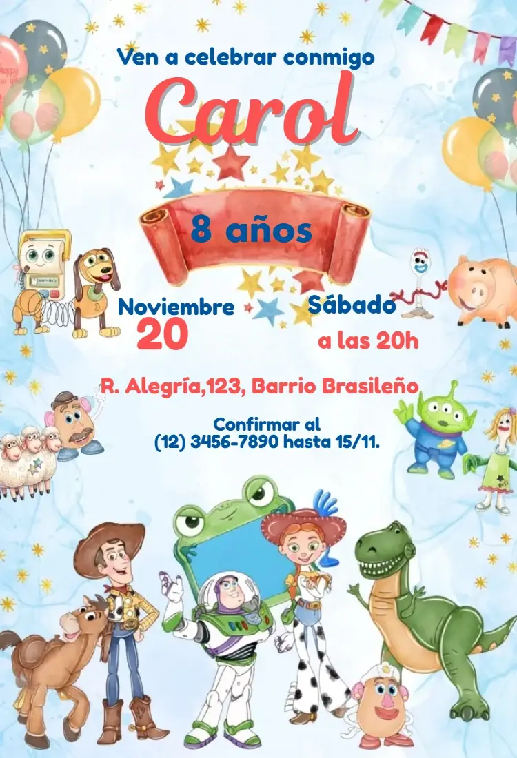 Invitación Toy Story 5 Acuarela