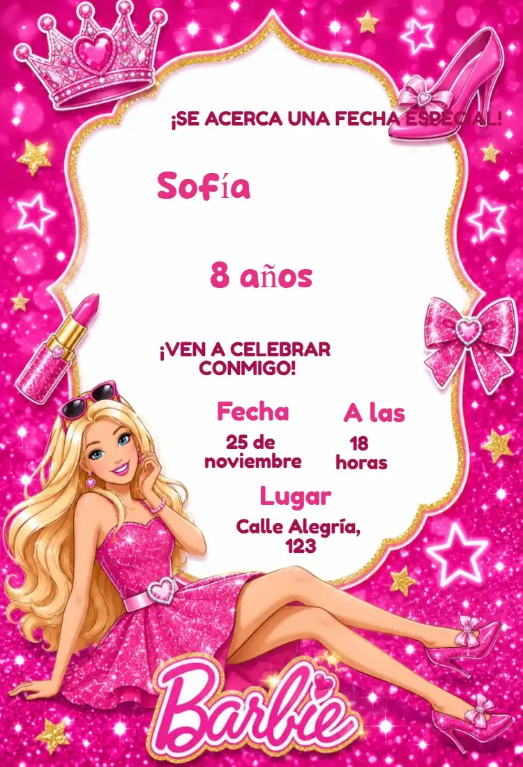Invitación de cumpleaños de Barbie editable