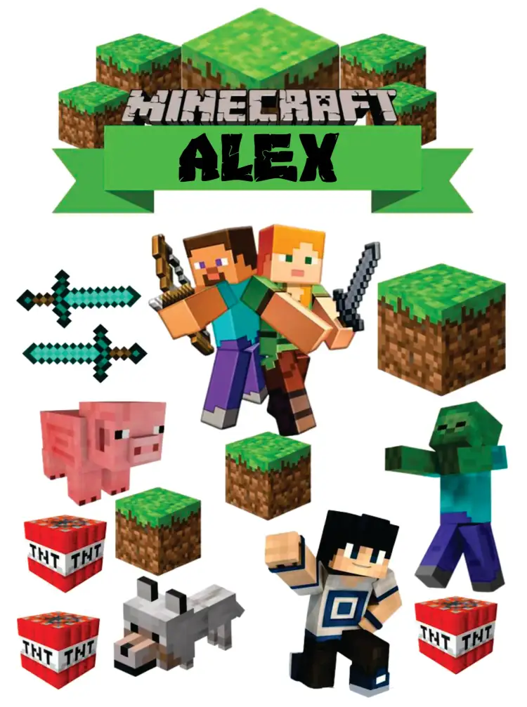 Invitación Minecraft – tema Topper de torta Minecraft, Videojuegos, Bloques pixelados