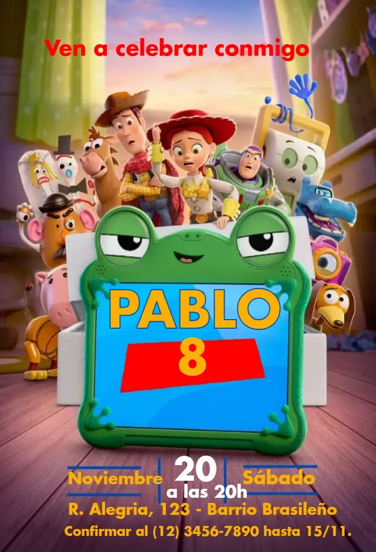 Invitación Invitación Toy Story 5 – tema Cumpleaños Infantil juguetes, infantil, animación