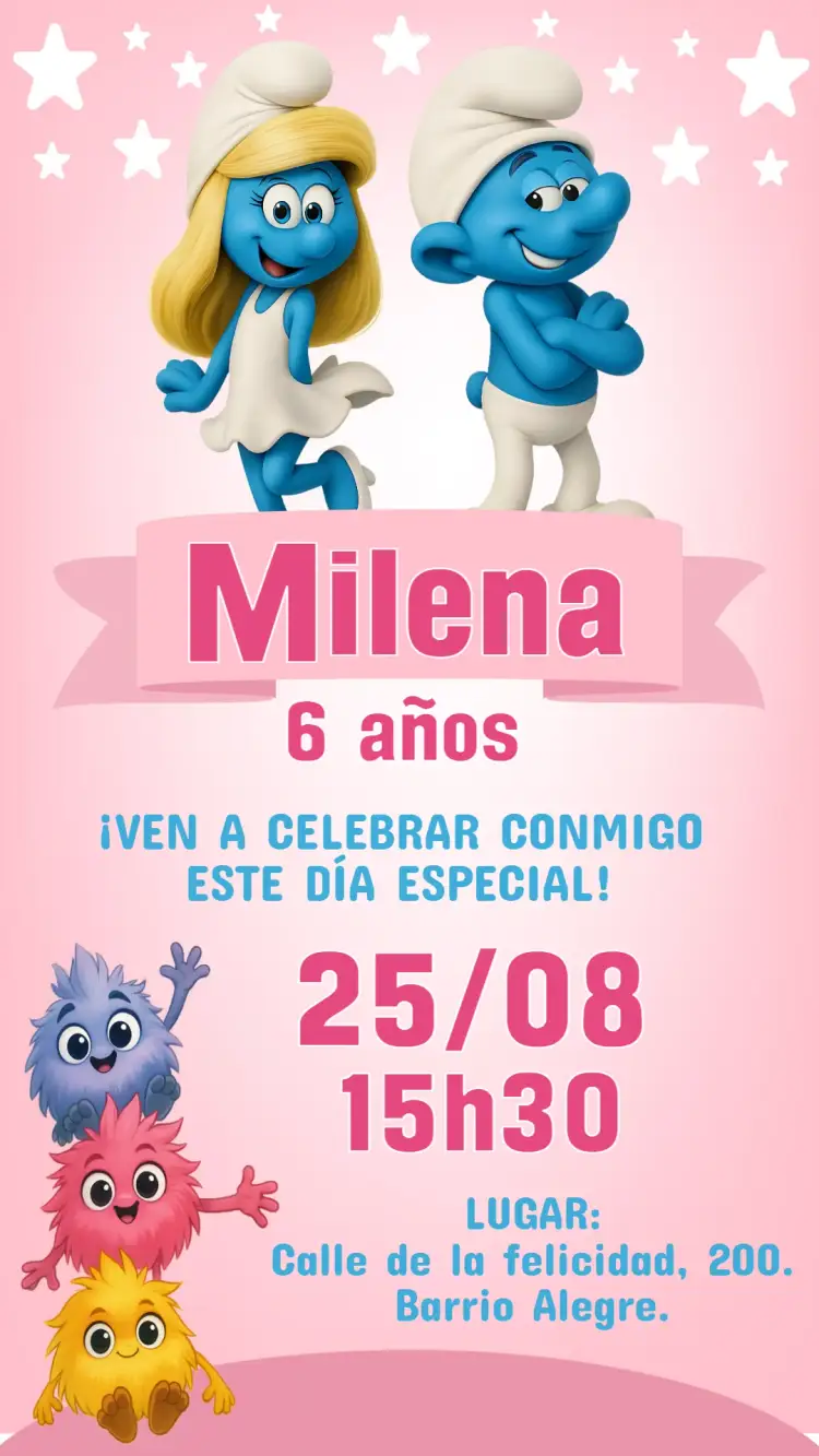 Invitación digital de los Pitufos para Cumpleaños Infantil