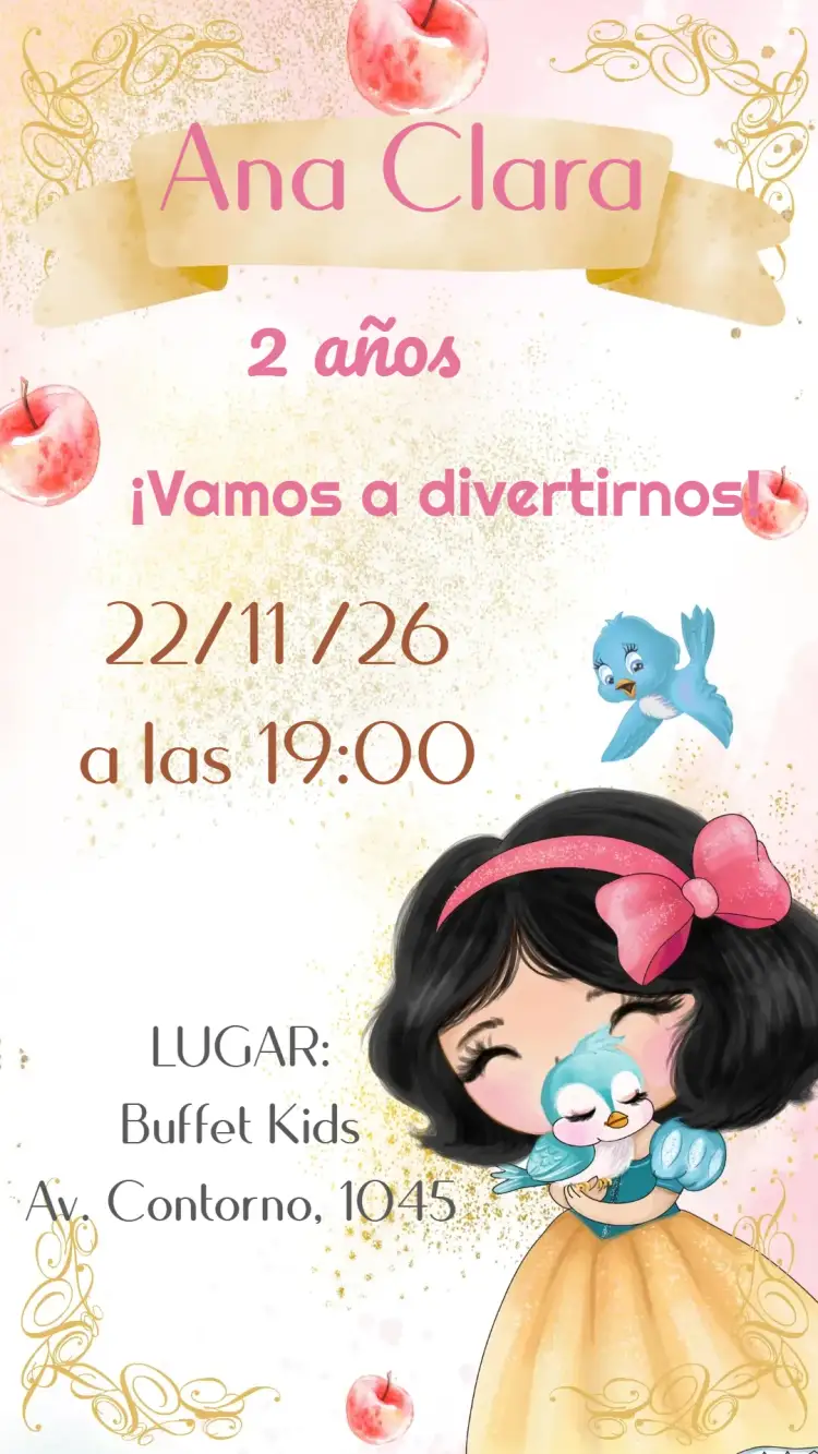 Invitación Digital Blanca Nieves Acuarela - Cumpleaños Infantil