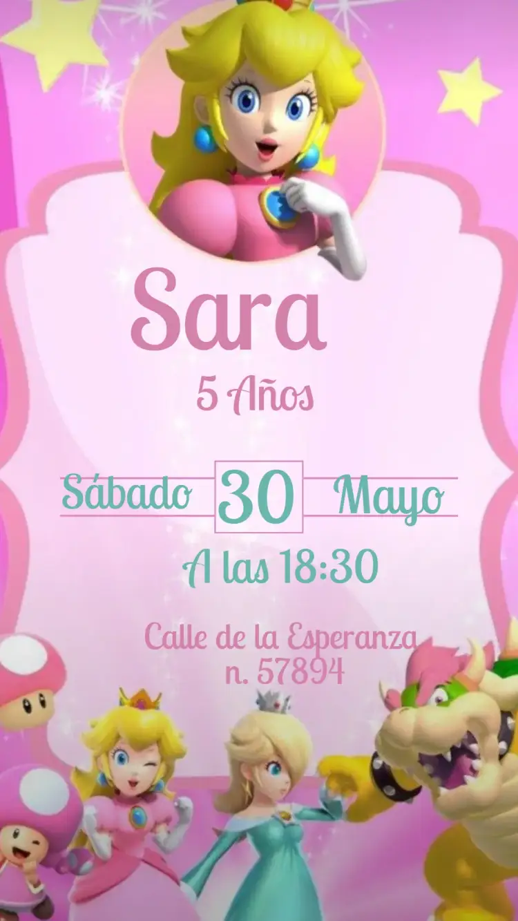 Invitación Princesa Peach - Cumpleaños Infantil Encantado