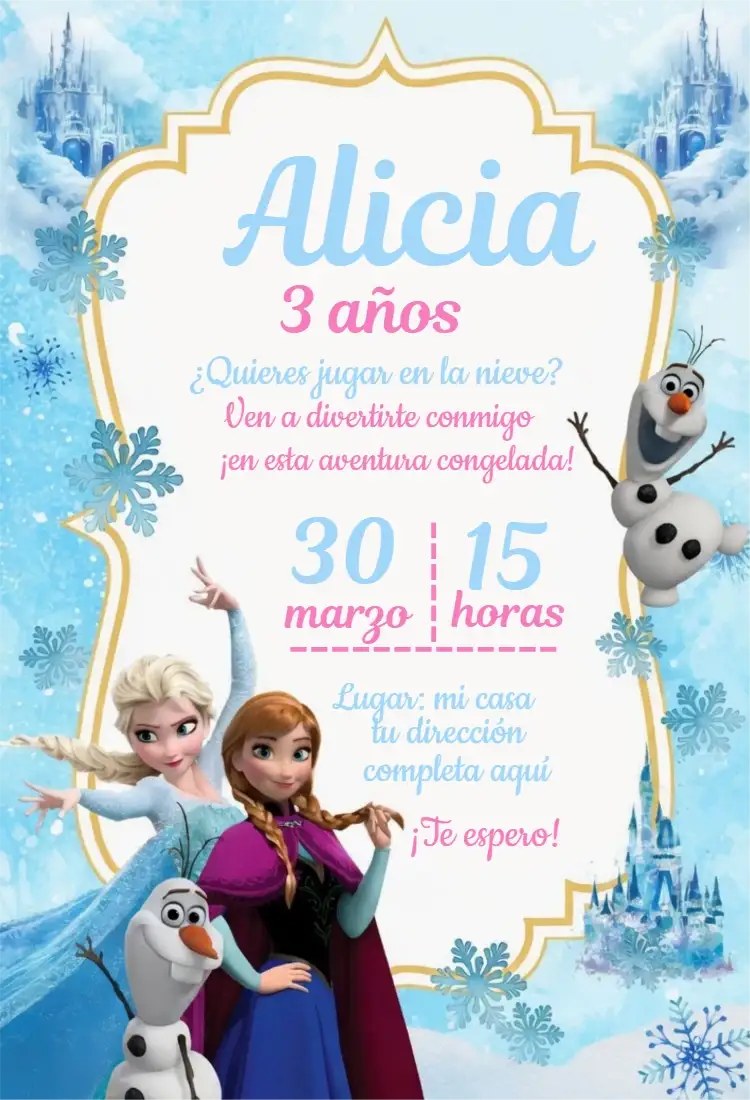 Invitación Digital Frozen para Cumpleaños Infantil - ¡Personaliza Ya!