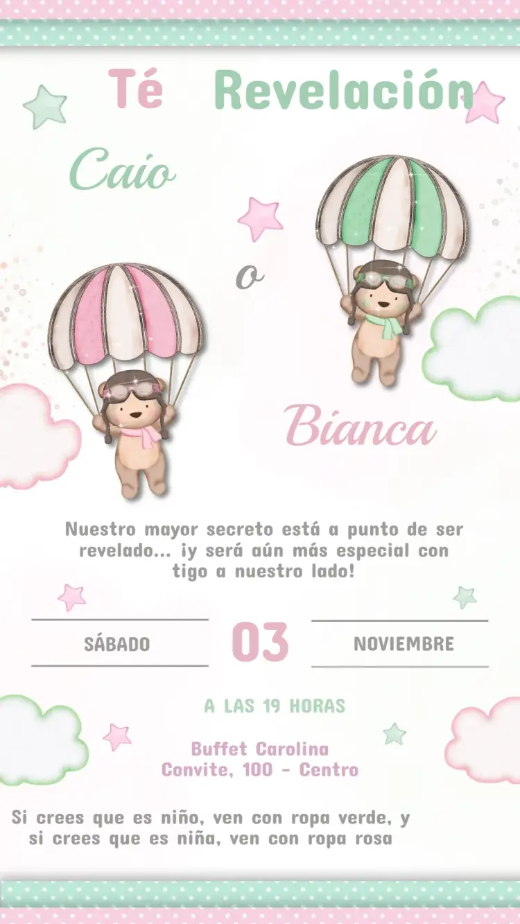 Invitación Revelación de Género Verde y Rosa