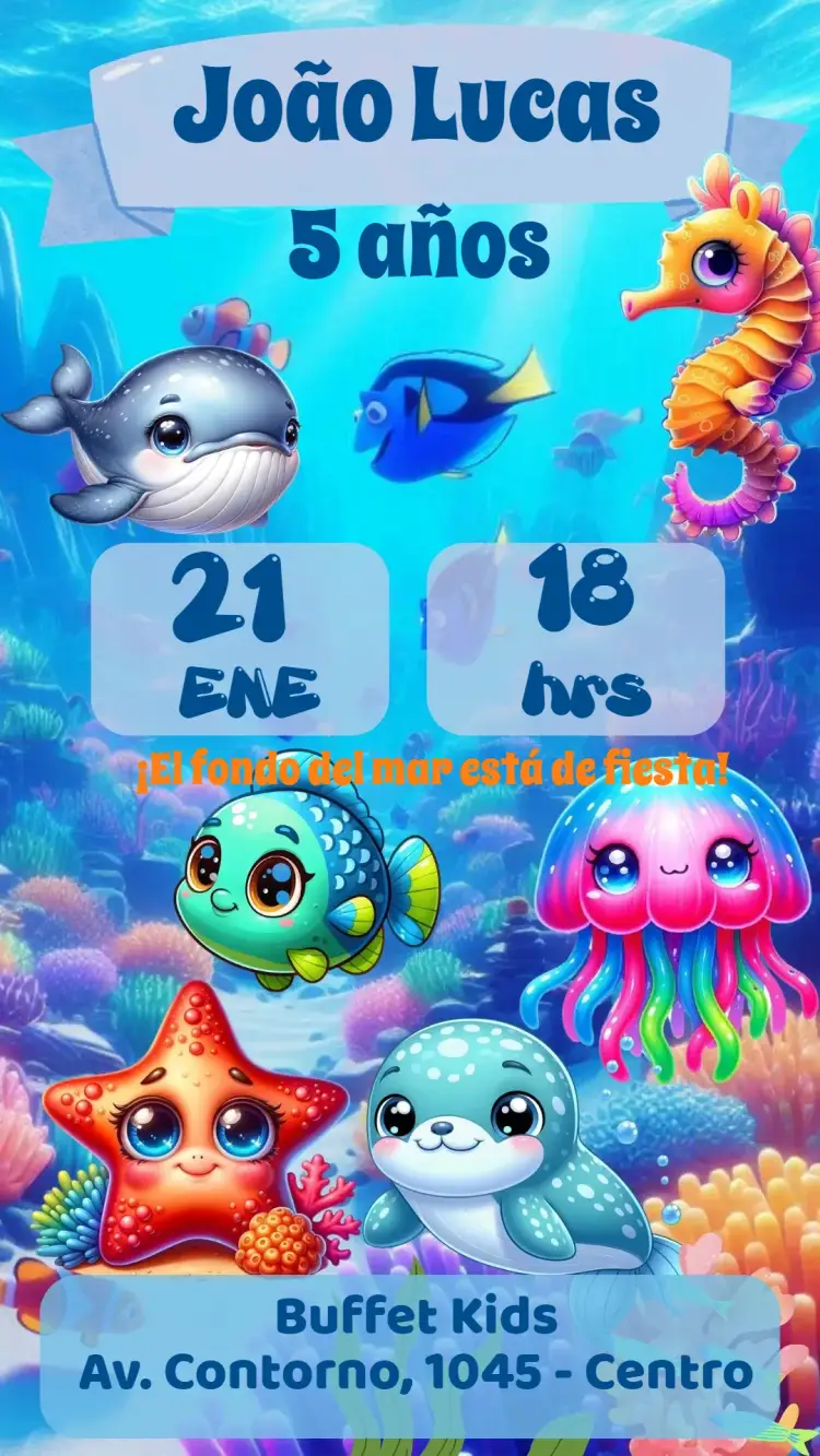 Invitación Fondo del Mar – tema Cumpleaños Infantil fondo del mar, animales marinos, infantil