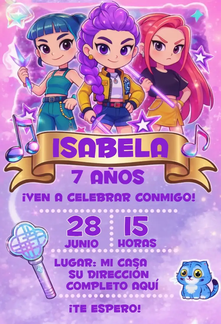 Invitación Digital Guerreras del Kpop - Cumpleaños Temático