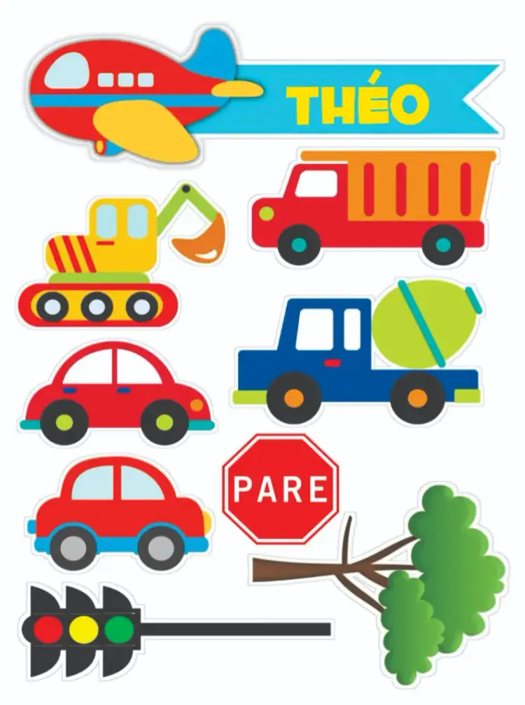 Invitación Transporte – tema Topper de torta colorido, divertido, infantil, temático, vibrante