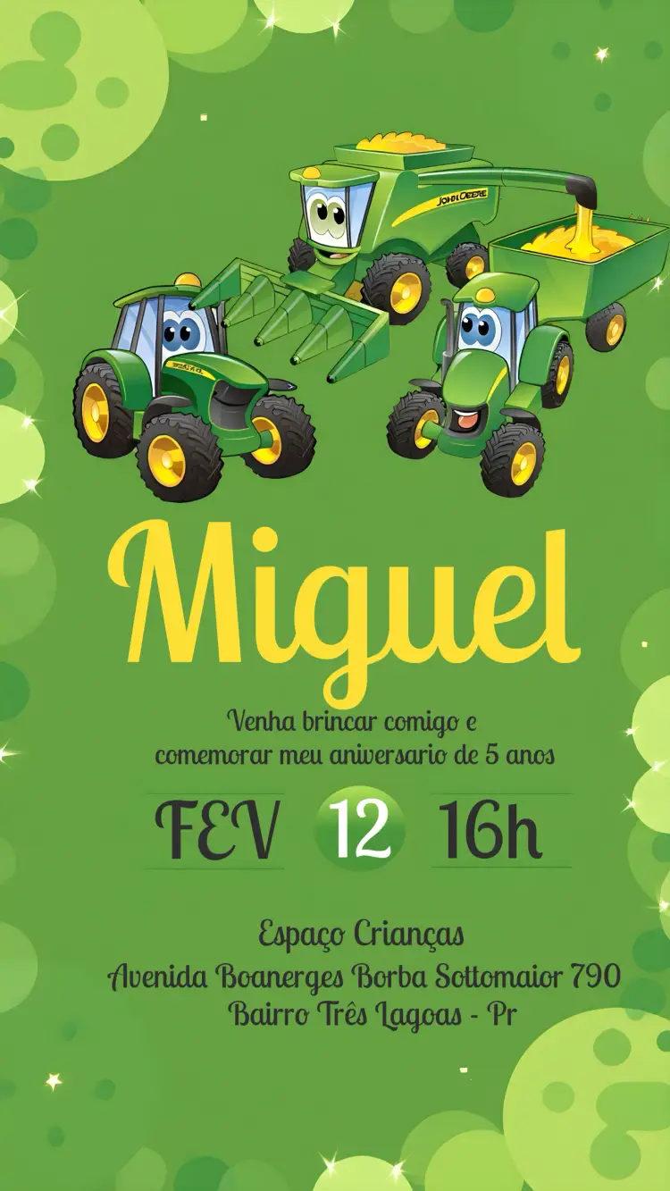 Convite Trator Jhon Deere Marrom