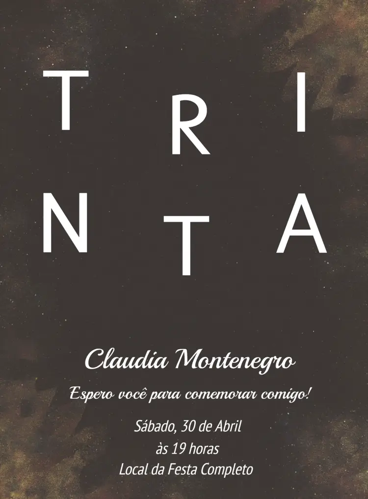 Convite Trinta Anos Minimalista Glitter