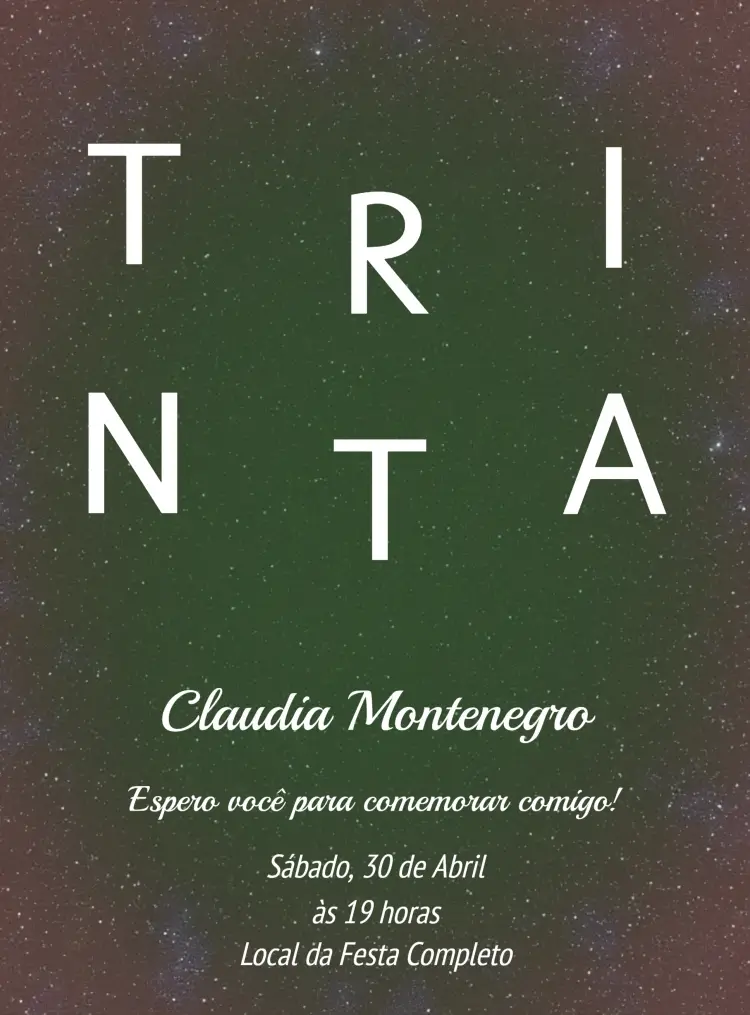 Convite Trinta Anos Minimalista Glitter