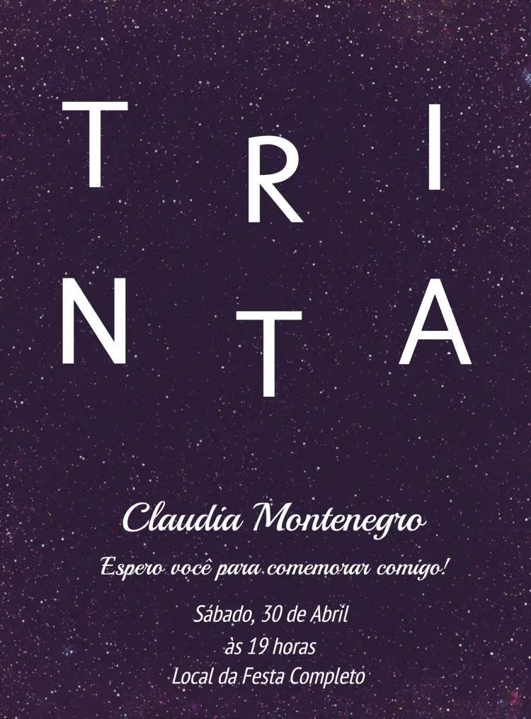 Convite Trinta Anos Minimalista Roxo