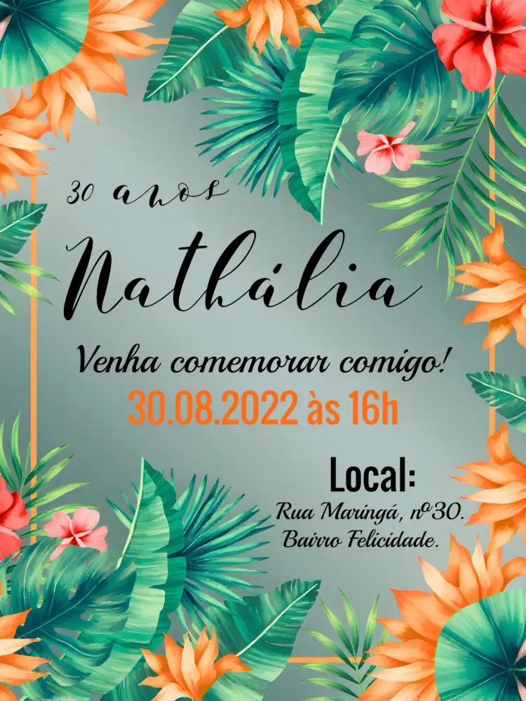 Convite Tropical Aloha – tema Aniversário tropical, floral, vibrante, delicado, moderno, verão