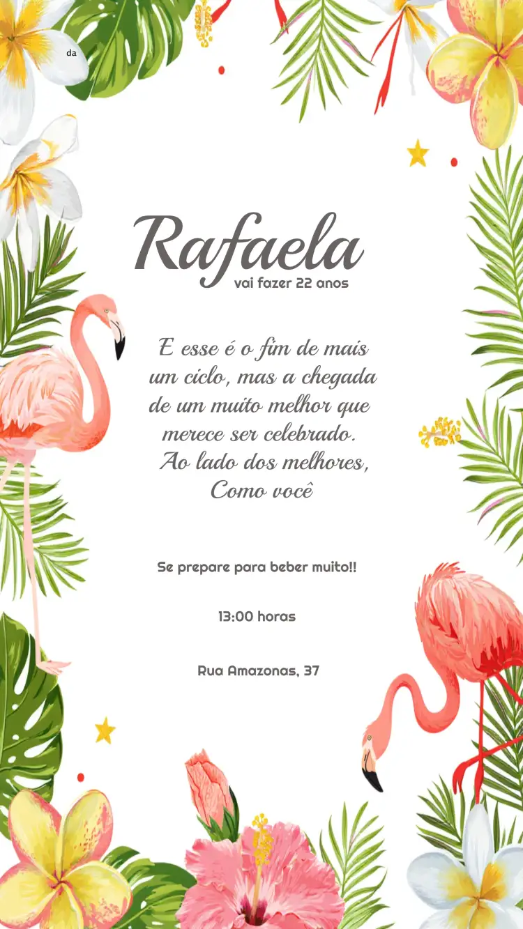 Convite Tropical Fácil – tema Datas Comemorativas tropical, colorido, festivo, moderno, alegre, vibrante