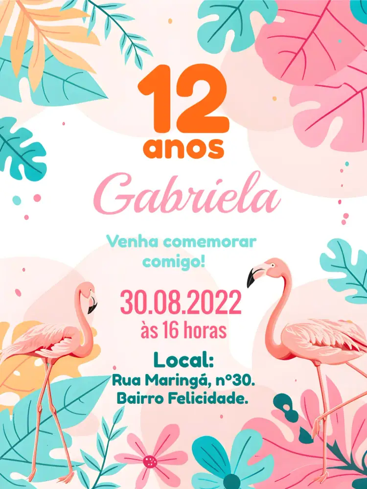 Convite Tropical Rosa – tema Aniversário tropical, colorido, floral, verão, delicado