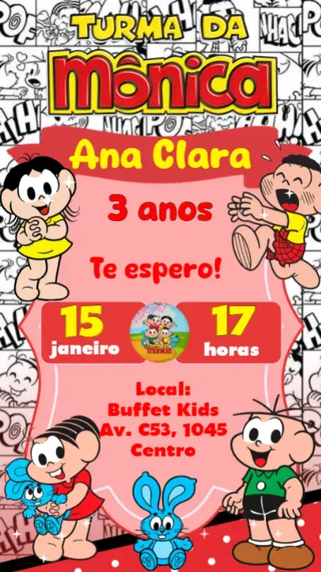 Convite Turma da Mônica editável e personalizável